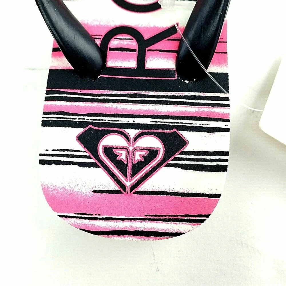 Roxy Girl Jujubee II Flip-Flops Sandals Black White Pink Stripe Size 12‎ NEW